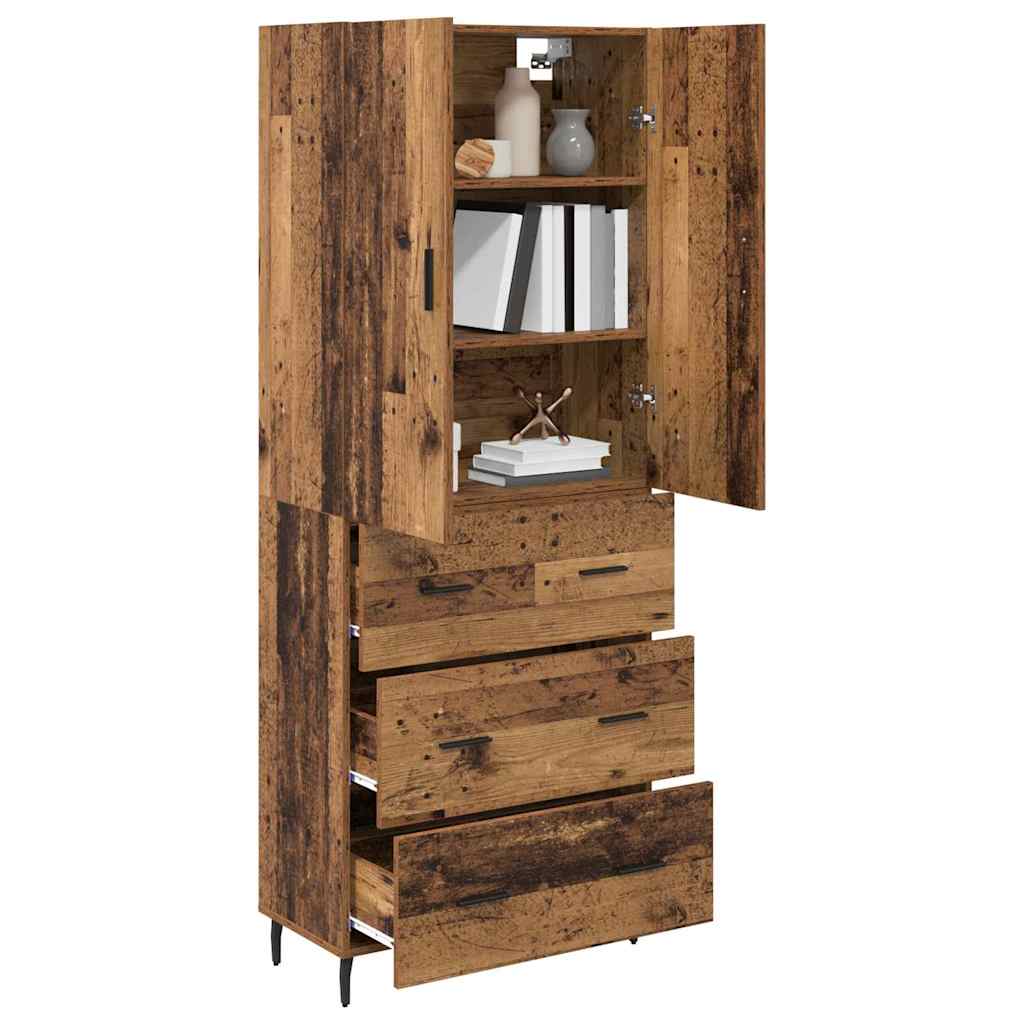vidaXL Highboard με συρτάρι 2 pcs Παλιό Ξύλο Σύνθετο Ξύλο και Γυαλί