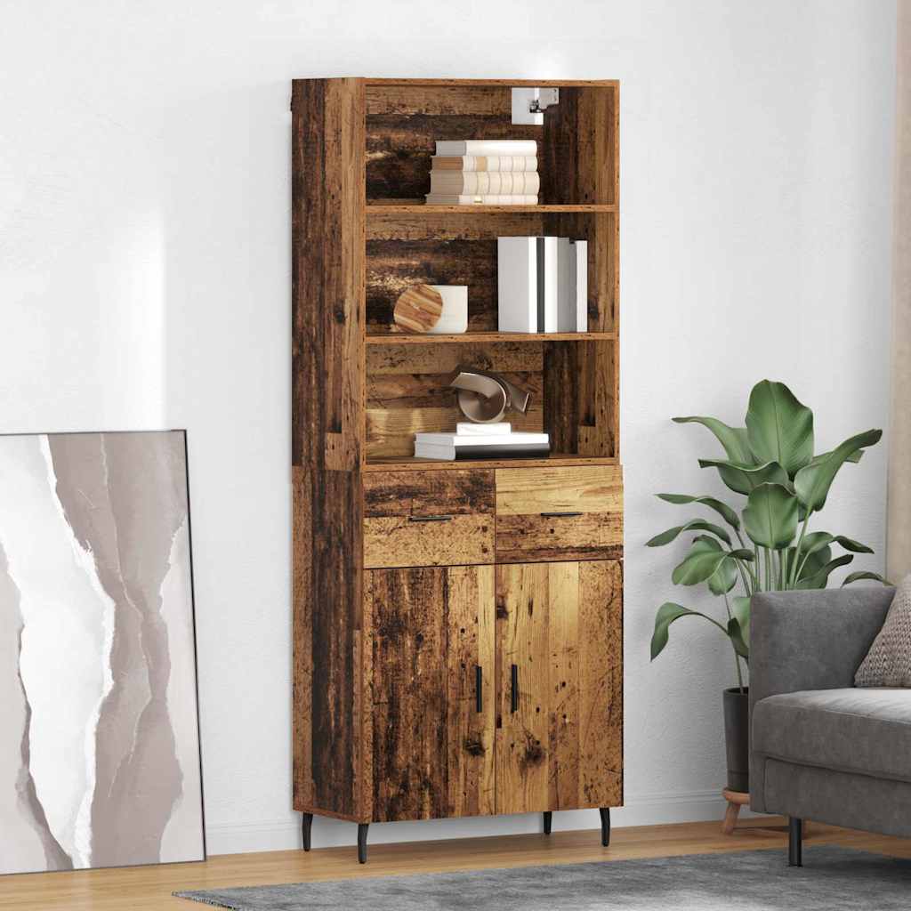 vidaXL Highboard Παλιό Ξύλο 69,5 x 34 x 180 εκ. Σύνθετο Ξύλο και Γυαλί
