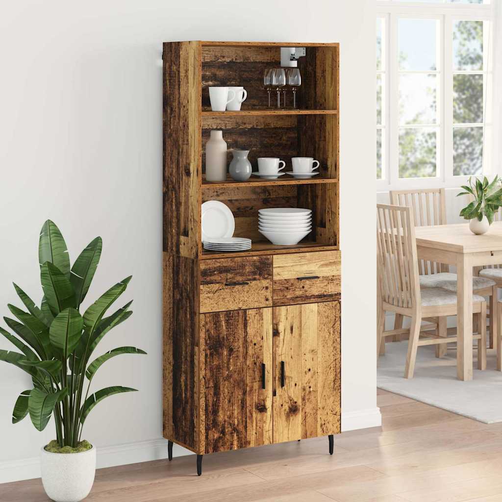 vidaXL Highboard Παλιό Ξύλο 69,5 x 34 x 180 εκ. Σύνθετο Ξύλο και Γυαλί