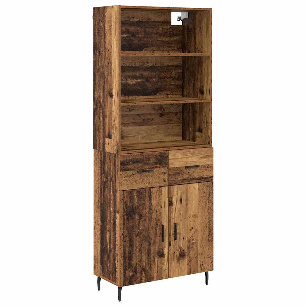 vidaXL Highboard Παλιό Ξύλο 69,5 x 34 x 180 εκ. Σύνθετο Ξύλο και Γυαλί