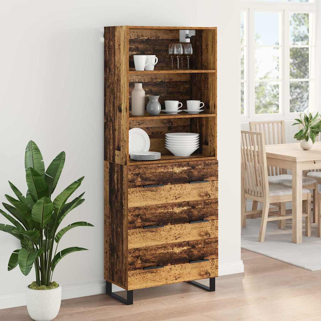 vidaXL Highboard Παλιό ξύλο 69,5 x 34 x 180 εκ. Επεξεργασμένο ξύλο