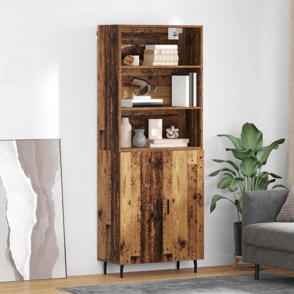 vidaXL Highboard Παλιό Ξύλο 69,5 x 34 x 180 εκ. Σύνθετο Ξύλο και Γυαλί