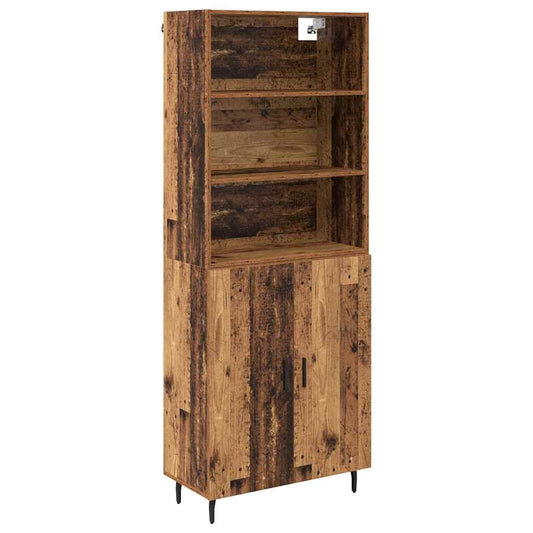 vidaXL Highboard Παλιό Ξύλο 69,5 x 34 x 180 εκ. Σύνθετο Ξύλο και Γυαλί
