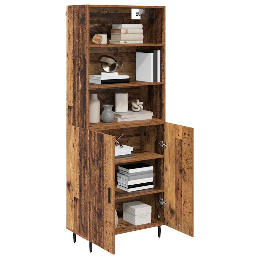 vidaXL Highboard Παλιό Ξύλο 69,5 x 34 x 180 εκ. Σύνθετο Ξύλο και Γυαλί