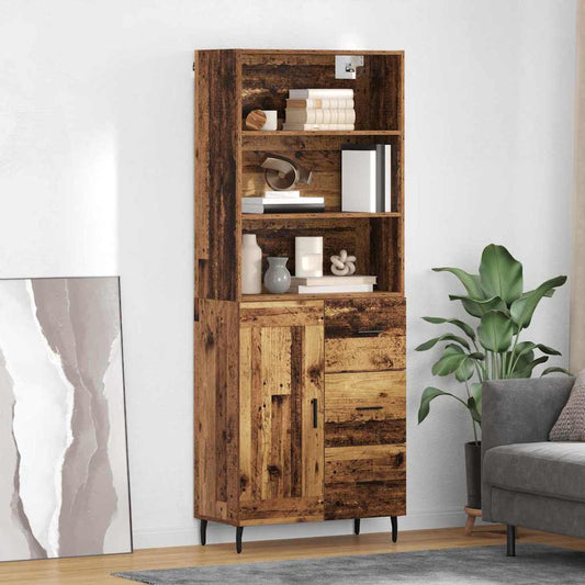 vidaXL Highboard Παλιό Ξύλο 69,5 x 34 x 180 εκ. Σύνθετο Ξύλο και Γυαλί