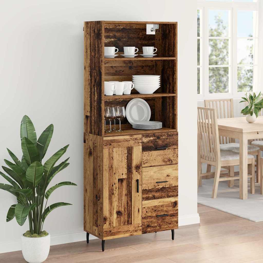 vidaXL Highboard Παλιό Ξύλο 69,5 x 34 x 180 εκ. Σύνθετο Ξύλο και Γυαλί