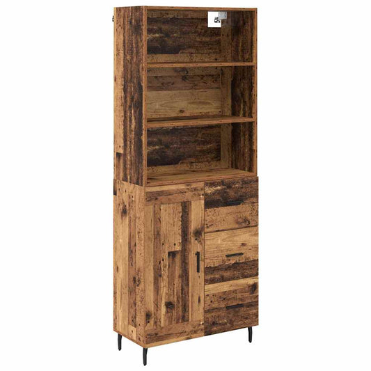 vidaXL Highboard Παλιό Ξύλο 69,5 x 34 x 180 εκ. Σύνθετο Ξύλο και Γυαλί