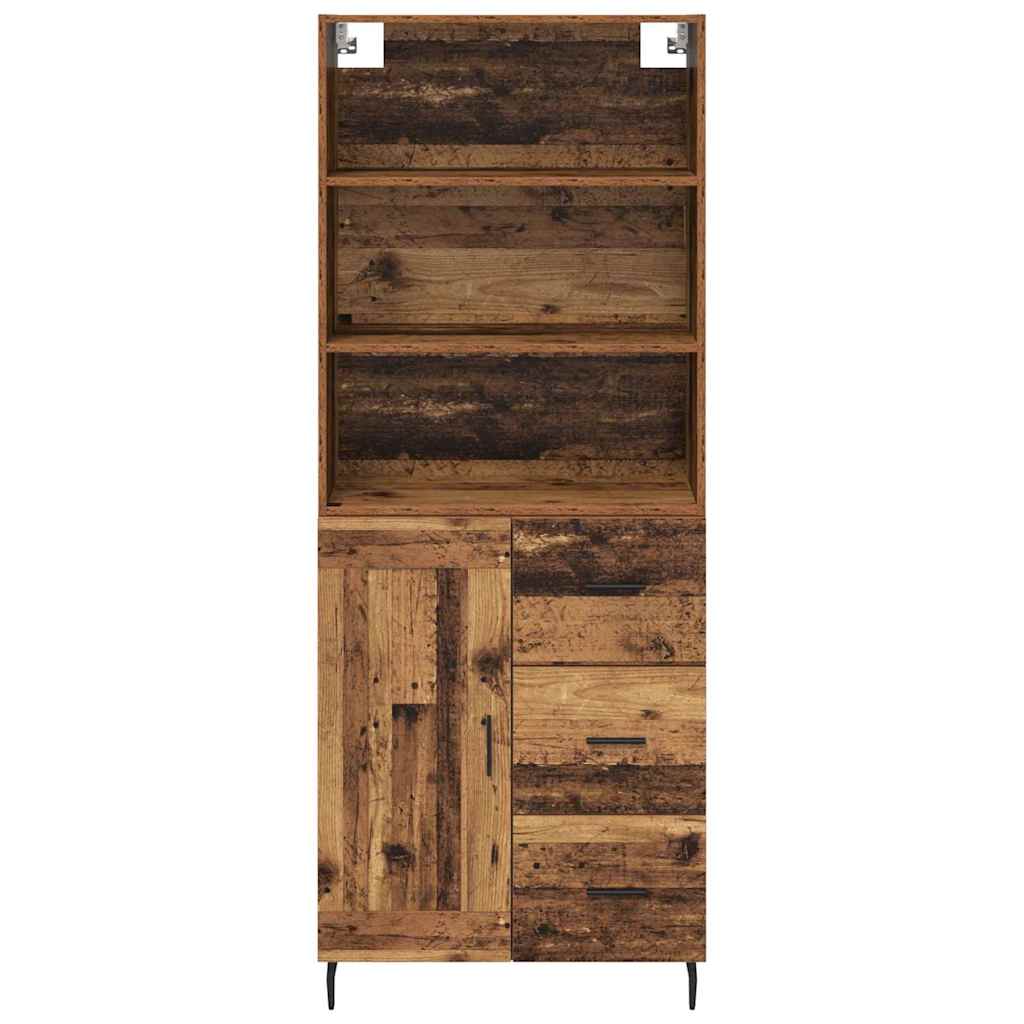 vidaXL Highboard Παλιό Ξύλο 69,5 x 34 x 180 εκ. Σύνθετο Ξύλο και Γυαλί