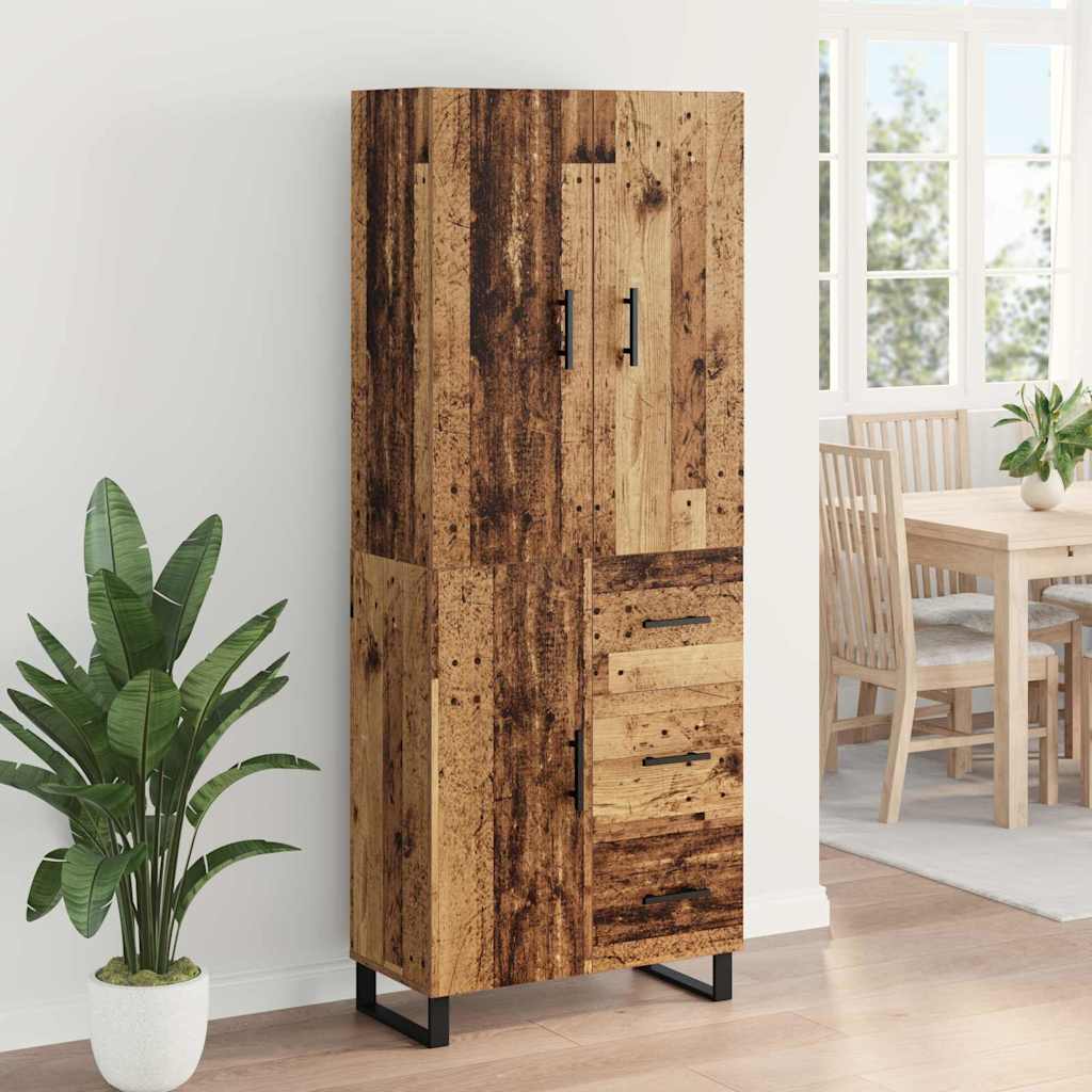 vidaXL Highboard με συρτάρι 2 pcs Παλιό Ξύλο Σύνθετο Ξύλο και Γυαλί
