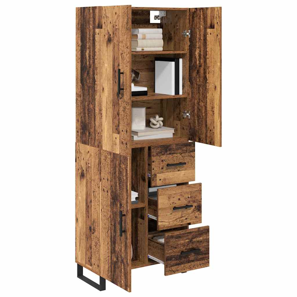 vidaXL Highboard με συρτάρι 2 pcs Παλιό Ξύλο Σύνθετο Ξύλο και Γυαλί