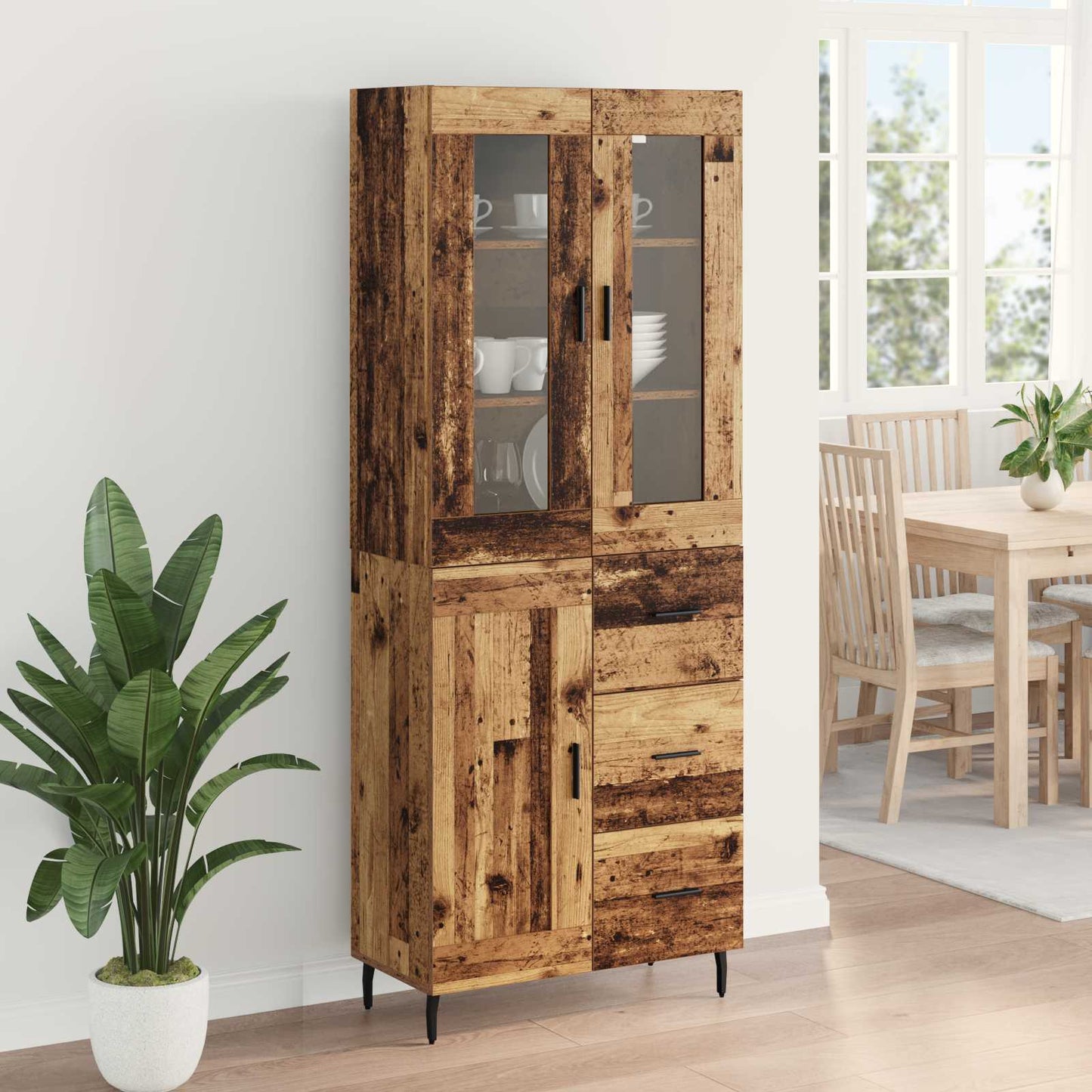 vidaXL Highboard με συρτάρι 2 pcs Παλιό Ξύλο Επεξεργασμένο ξύλο