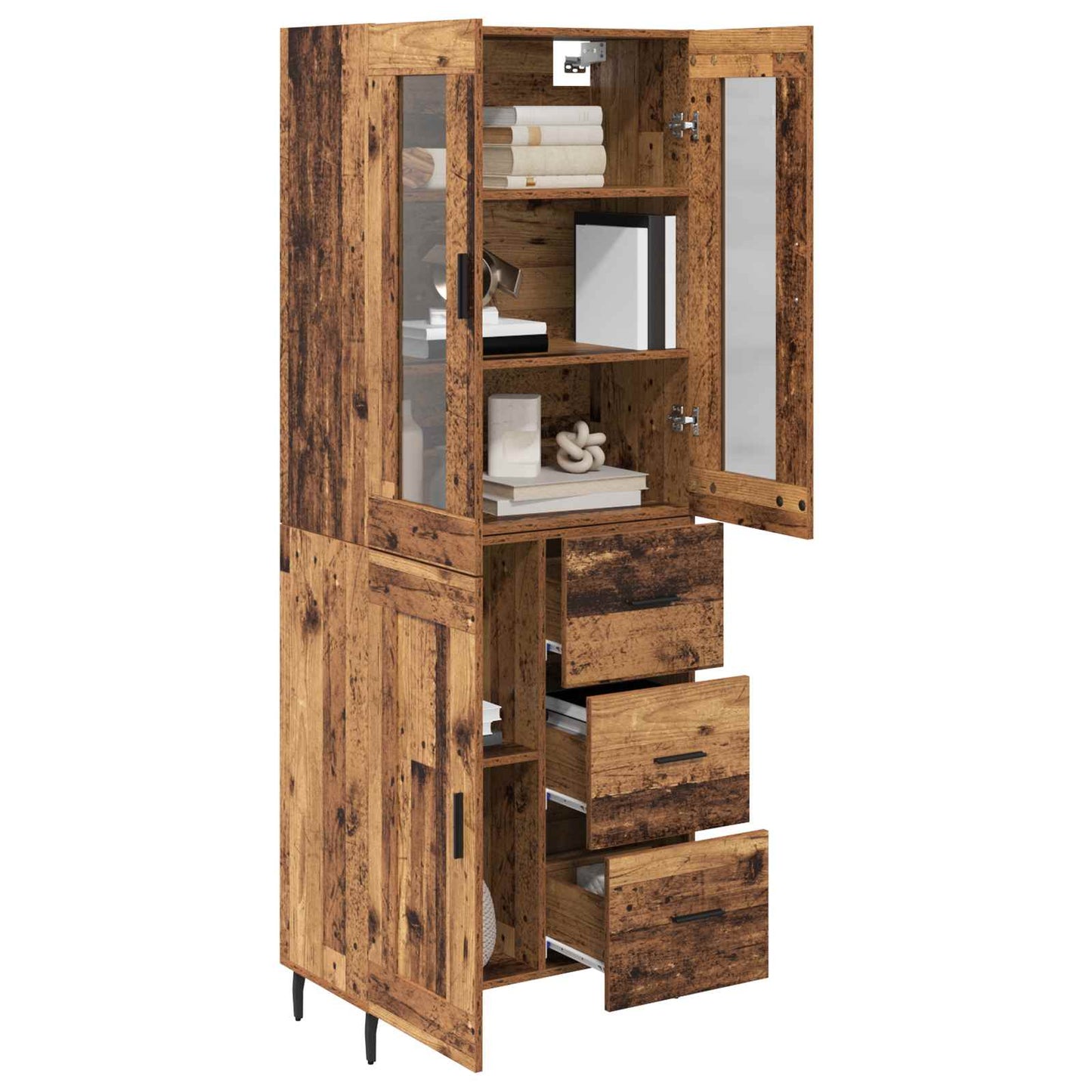 vidaXL Highboard με συρτάρι 2 pcs Παλιό Ξύλο Επεξεργασμένο ξύλο