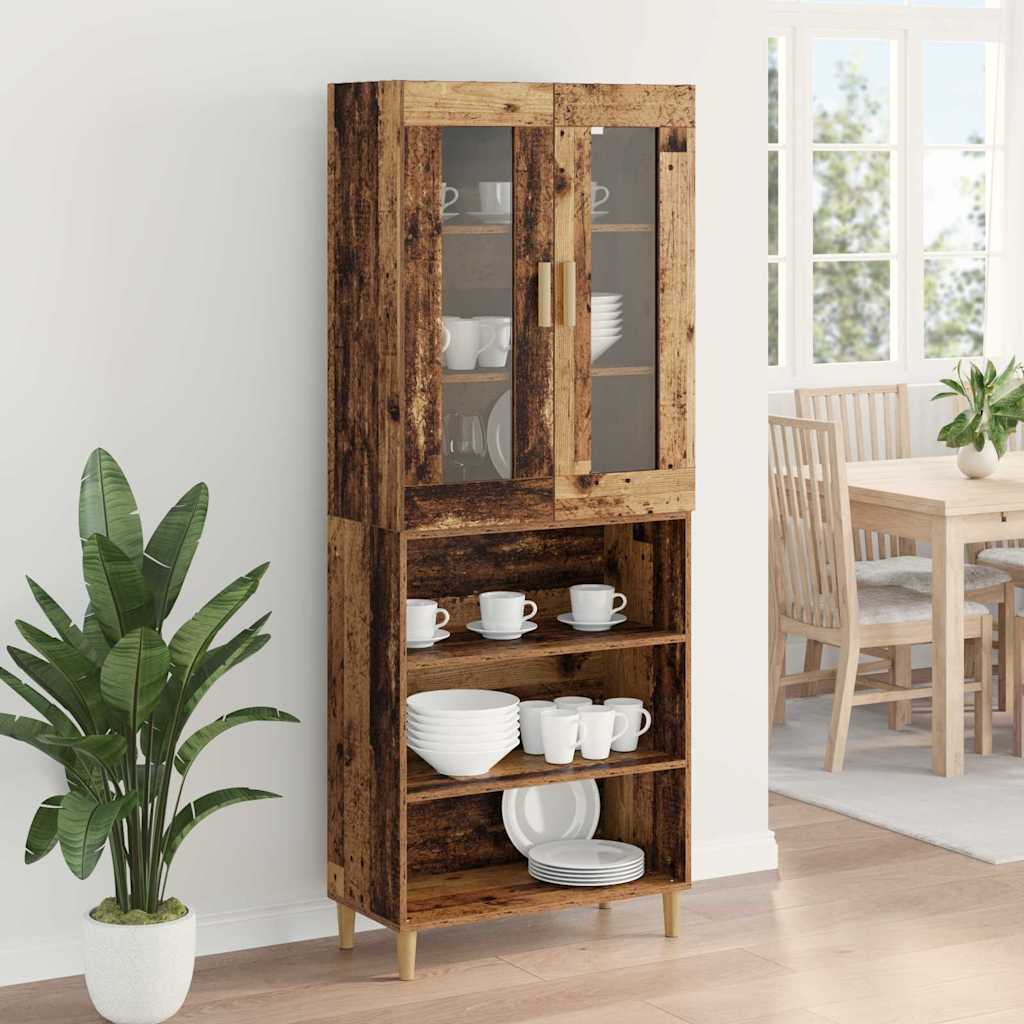 vidaXL Highboard Παλιό Ξύλο 69,5 x 34 x 180 εκ. Σύνθετο Ξύλο και Γυαλί