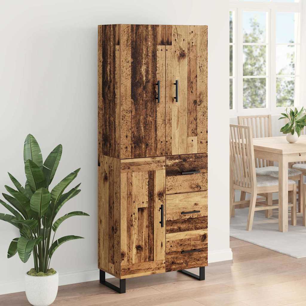 vidaXL Highboard με συρτάρι 2 pcs Παλιό Ξύλο Σύνθετο Ξύλο και Γυαλί