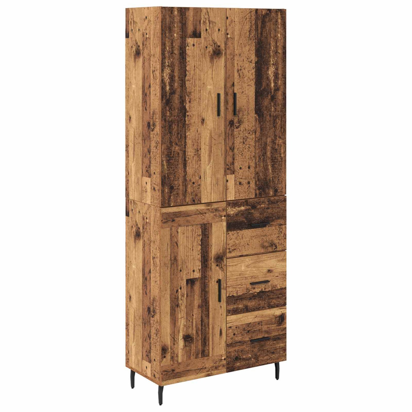 vidaXL Highboard με συρτάρι 2 pcs Παλιό Ξύλο Σύνθετο Ξύλο και Γυαλί