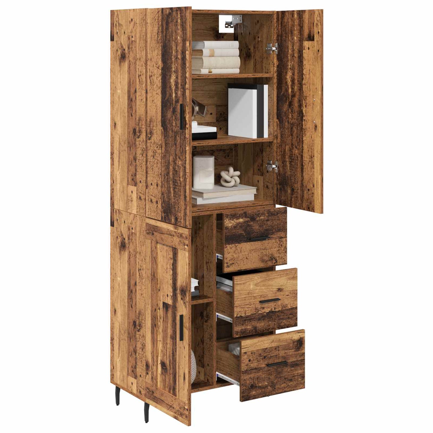 vidaXL Highboard με συρτάρι 2 pcs Παλιό Ξύλο Σύνθετο Ξύλο και Γυαλί