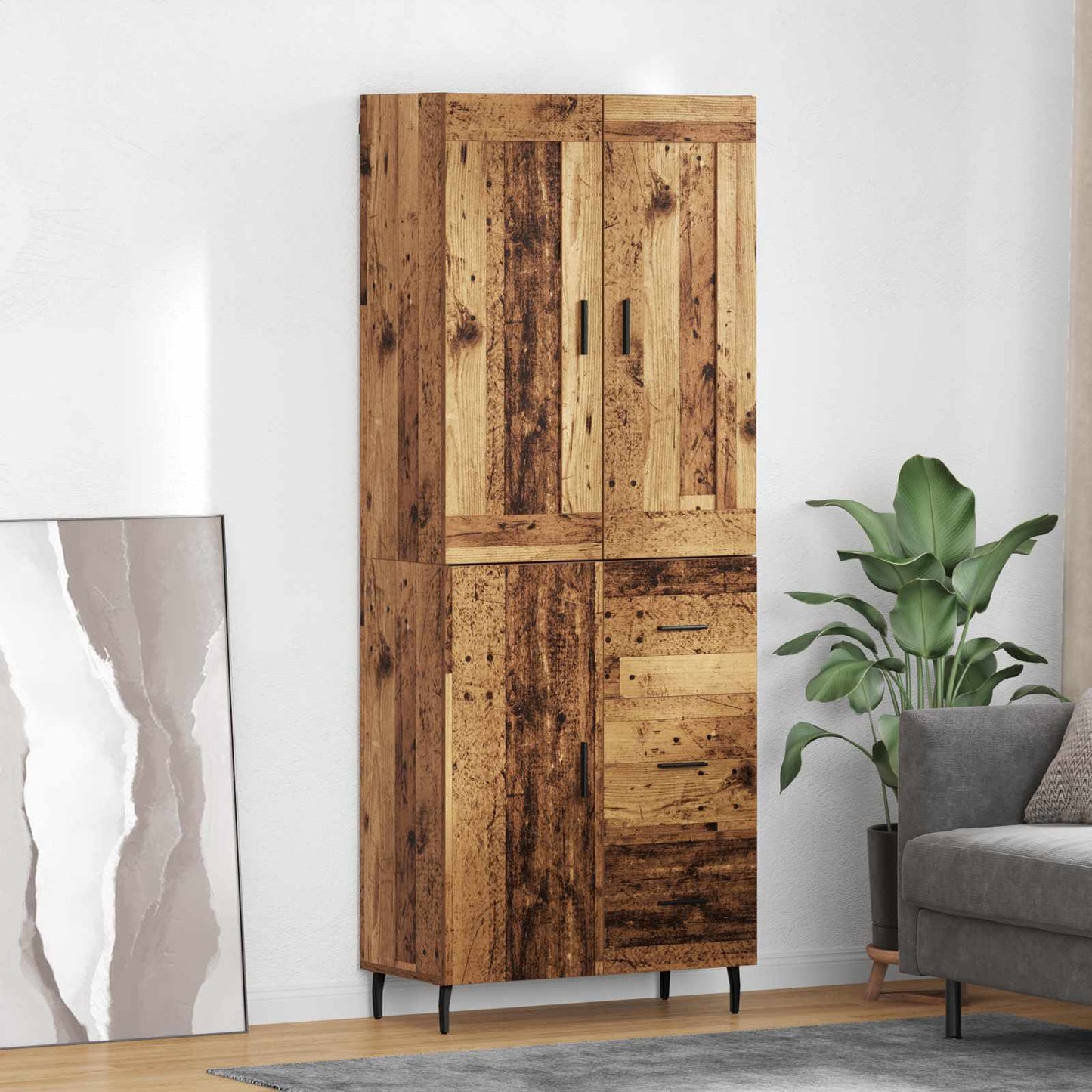vidaXL Highboard με συρτάρι 2 pcs Παλιό Ξύλο Σύνθετο Ξύλο και Γυαλί