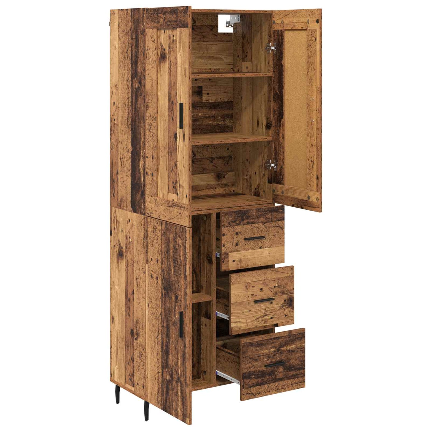 vidaXL Highboard με συρτάρι 2 pcs Παλιό Ξύλο Σύνθετο Ξύλο και Γυαλί