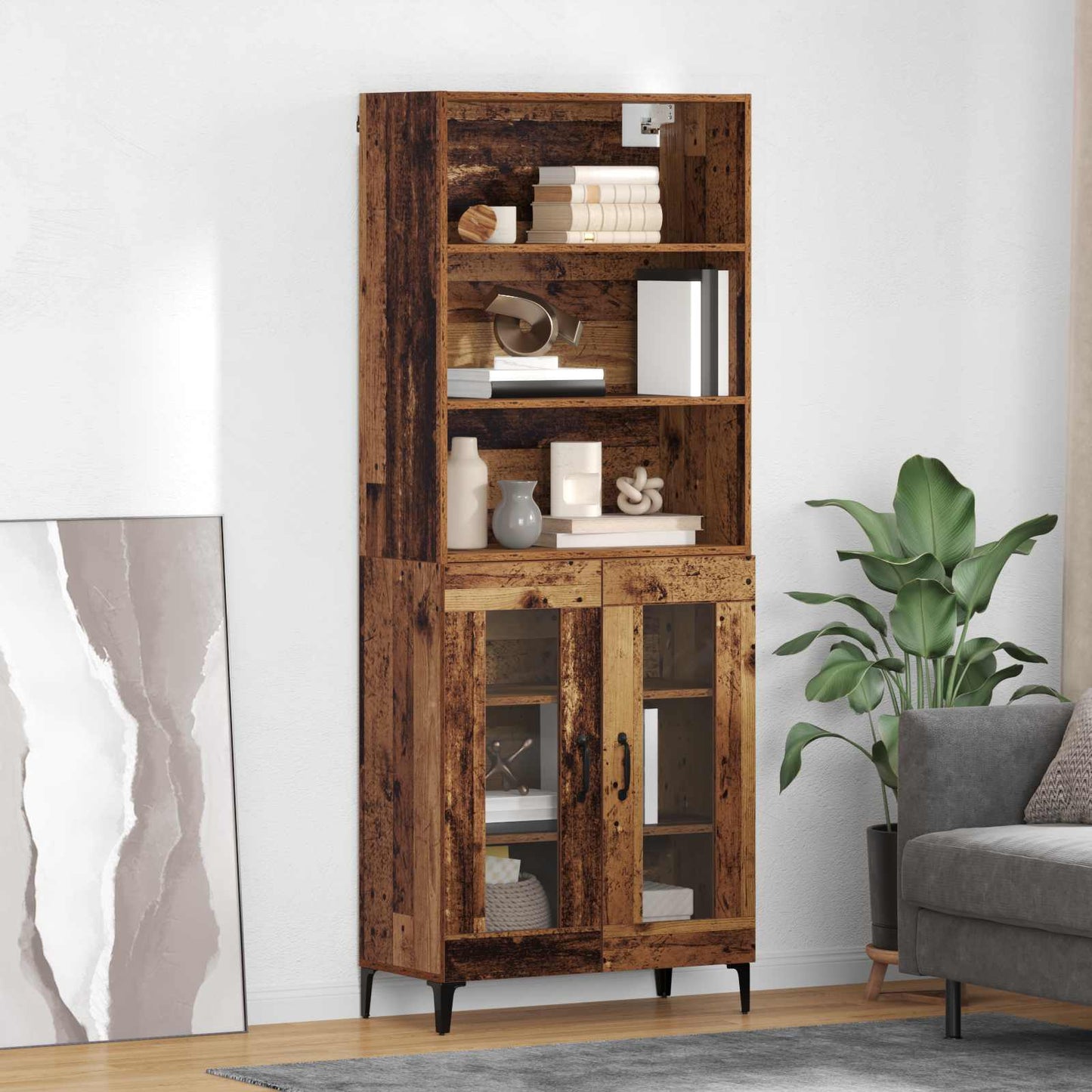 vidaXL Highboard Παλιό Ξύλο 69,5 x 34 x 180 εκ. Επεξεργασμένο ξύλο