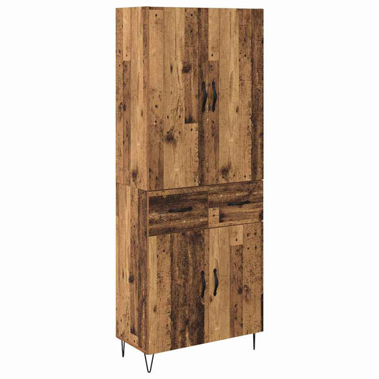 vidaXL Highboard με συρτάρι 2 pcs Παλιό ξύλο Μηχανική ξυλεία και γυαλί