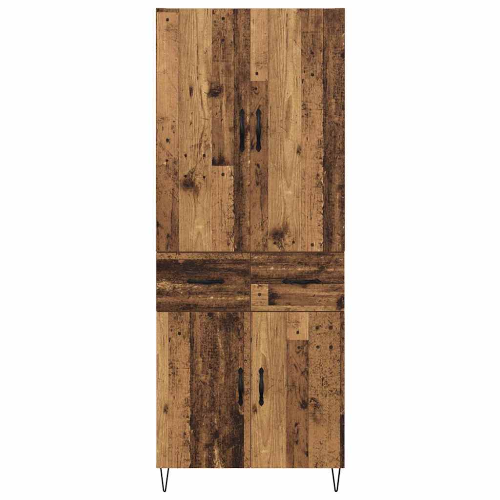 vidaXL Highboard με συρτάρι 2 pcs Παλιό ξύλο Μηχανική ξυλεία και γυαλί