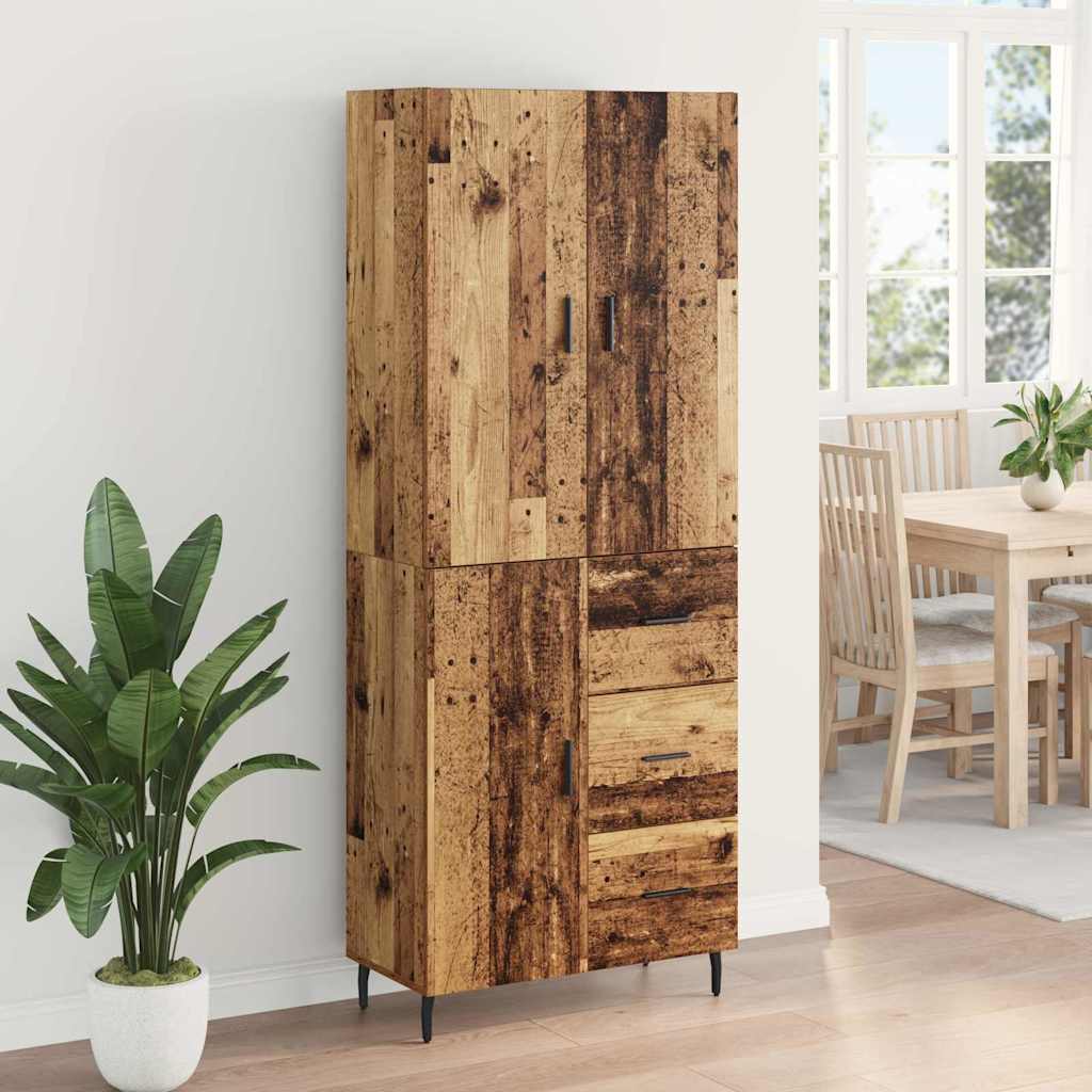 vidaXL Highboard με συρτάρι 2 pcs Παλιό Ξύλο Σύνθετο Ξύλο και Γυαλί