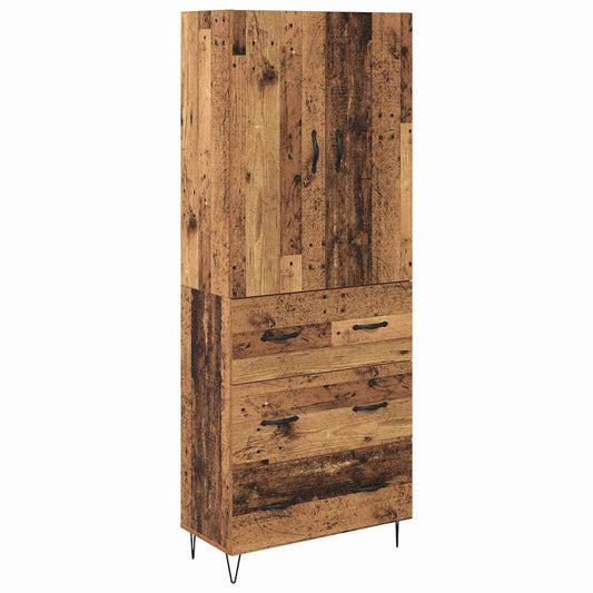 vidaXL Highboard με συρτάρι 2 pcs Παλιό ξύλο Μηχανική ξυλεία και γυαλί