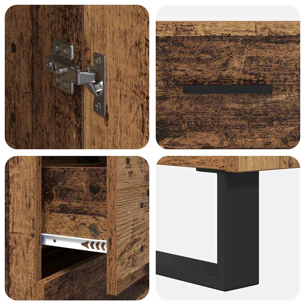 vidaXL Highboard με συρτάρι 2 pcs Παλιό Ξύλο Σύνθετο Ξύλο και Γυαλί