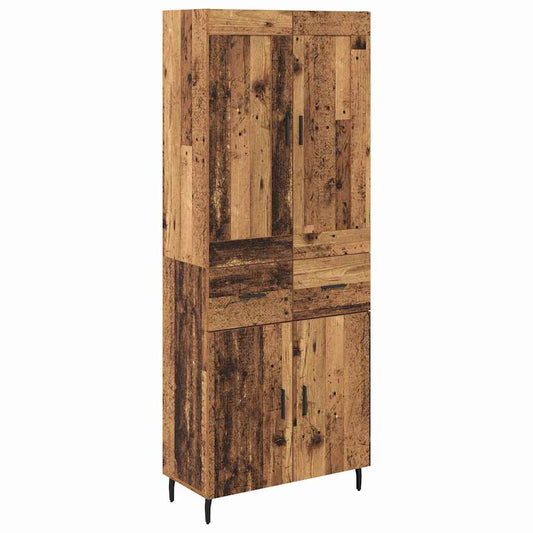 vidaXL Highboard με συρτάρι 2 pcs Παλιό Ξύλο Σύνθετο Ξύλο και Γυαλί