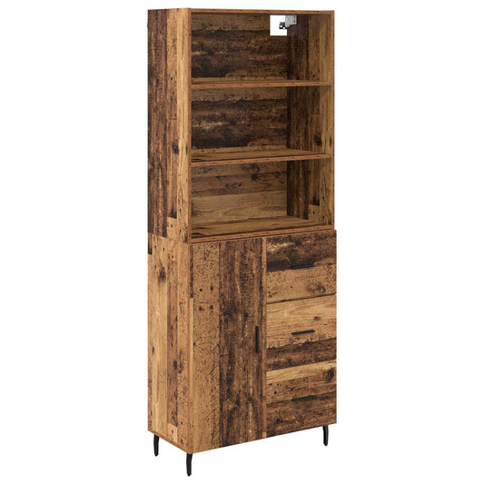vidaXL Highboard με συρτάρι 2 pcs Παλιό Ξύλο Σύνθετο Ξύλο και Γυαλί