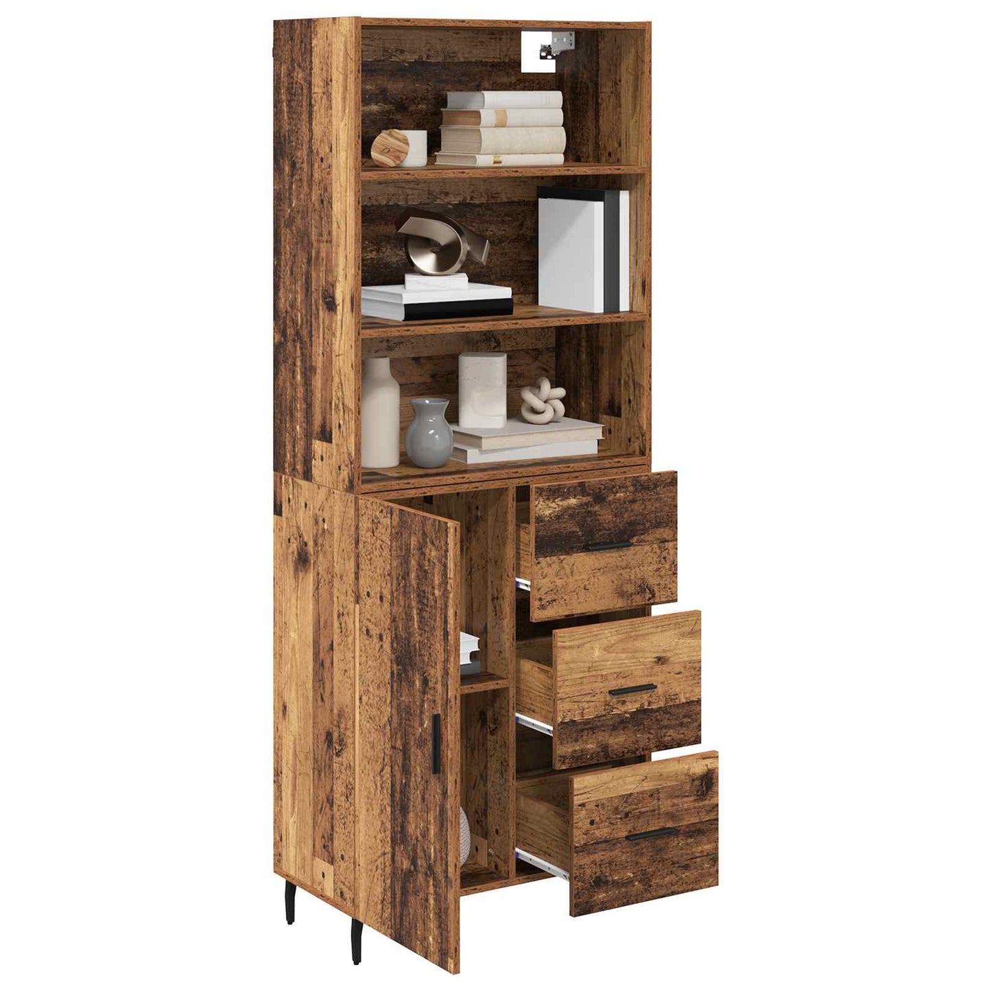 vidaXL Highboard με συρτάρι 2 pcs Παλιό Ξύλο Σύνθετο Ξύλο και Γυαλί