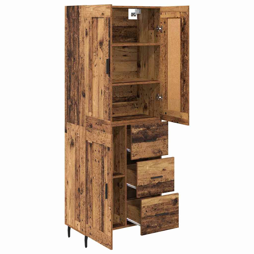 vidaXL Highboard με συρτάρι 2 pcs Παλιό Ξύλο Σύνθετο Ξύλο και Γυαλί
