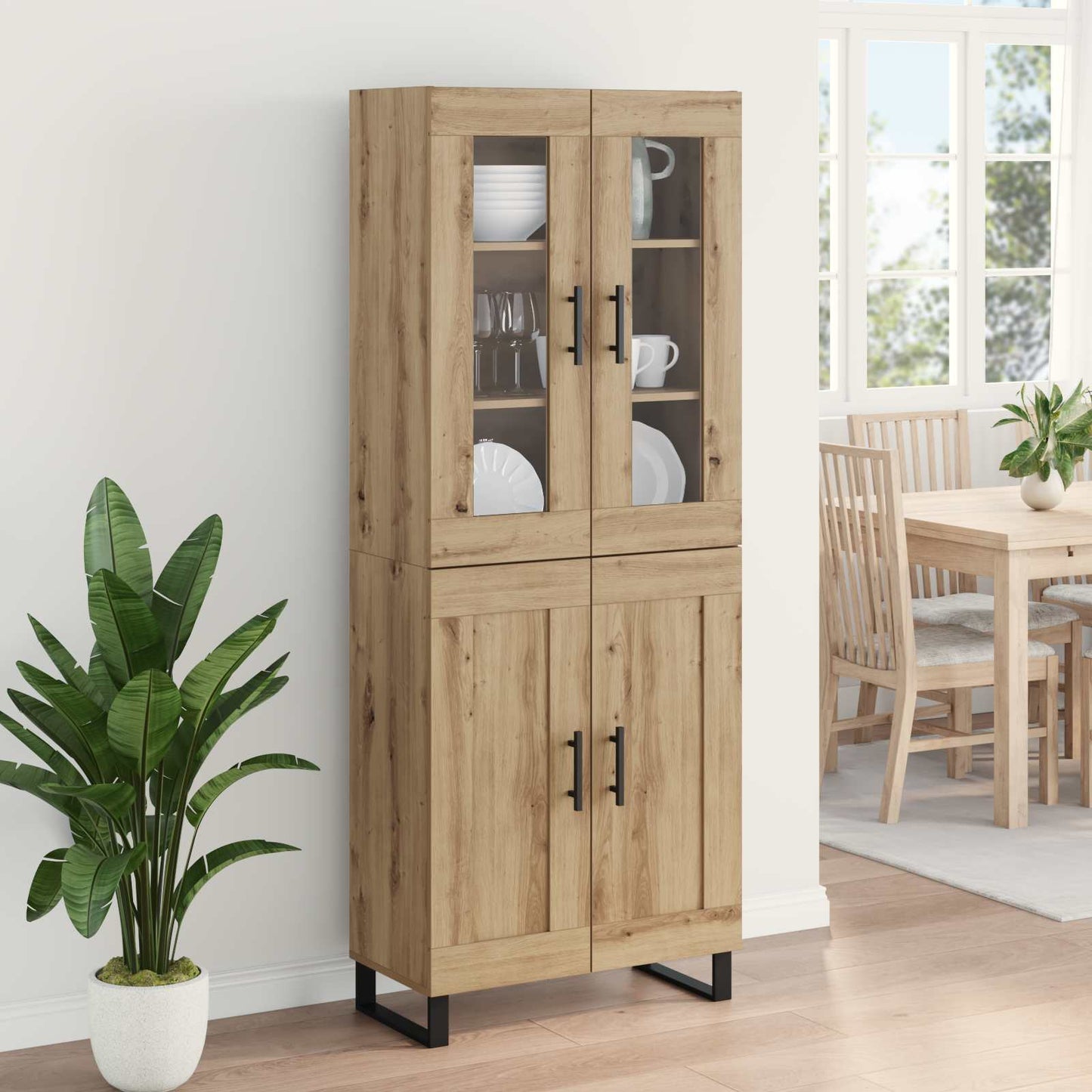 vidaXL Highboard 2 pcs Artisan Oak Σύνθετο Ξύλο και Γυαλί