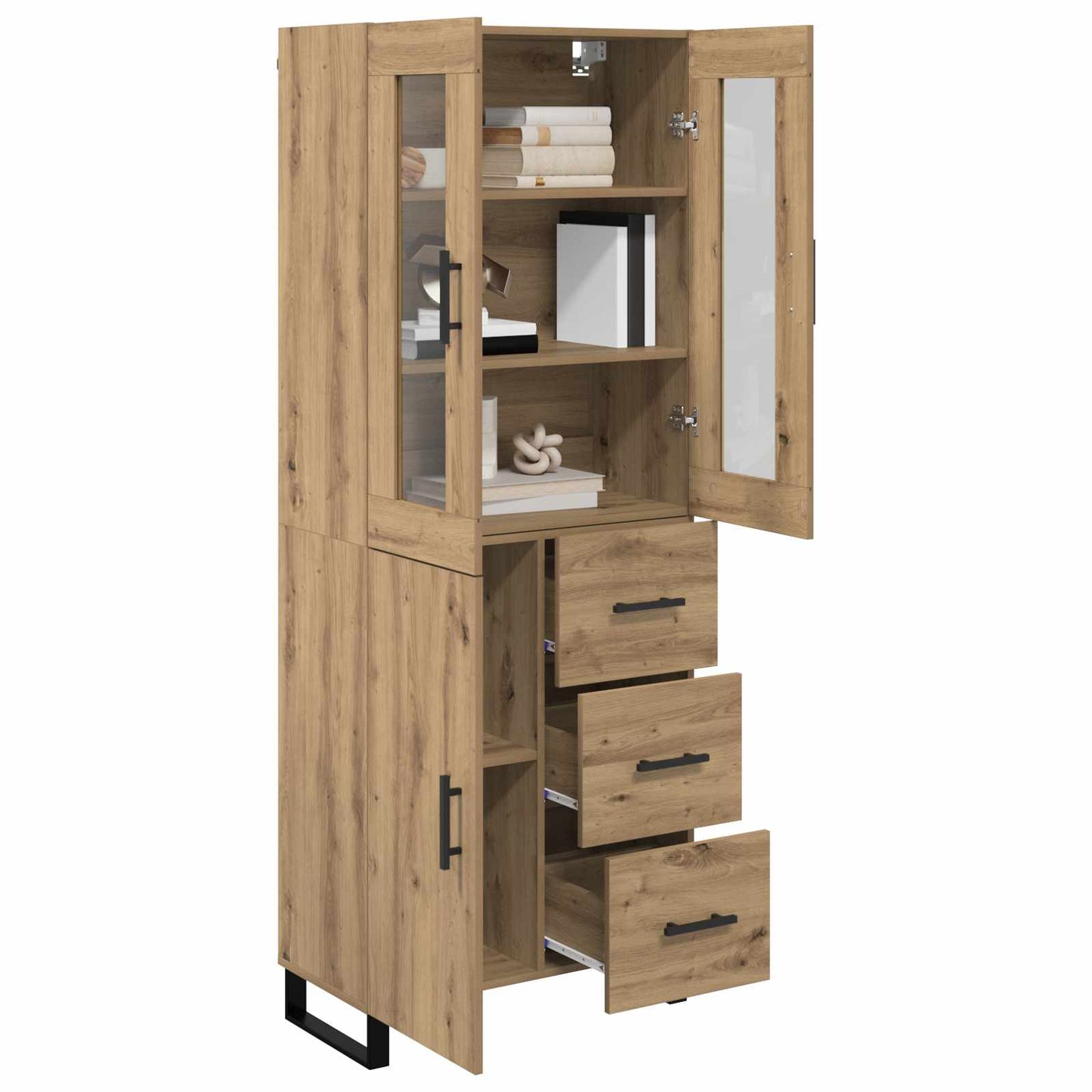 vidaXL Highboard με συρτάρι 2 pcs Artisan Oak Σύνθετο Ξύλο και Γυαλί