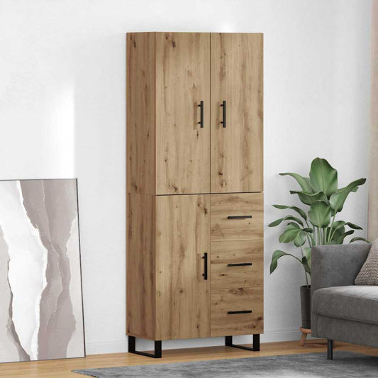 vidaXL Highboard με συρτάρι 2 pcs Artisan Oak Σύνθετο Ξύλο και Γυαλί
