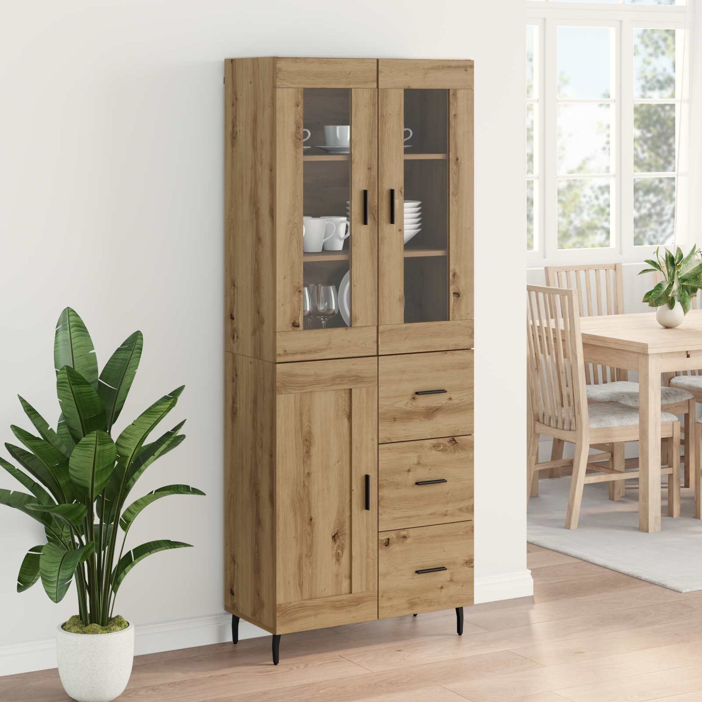 vidaXL Highboard με συρτάρι 2 pcs Artisan Oak Σύνθετο Ξύλο και Γυαλί
