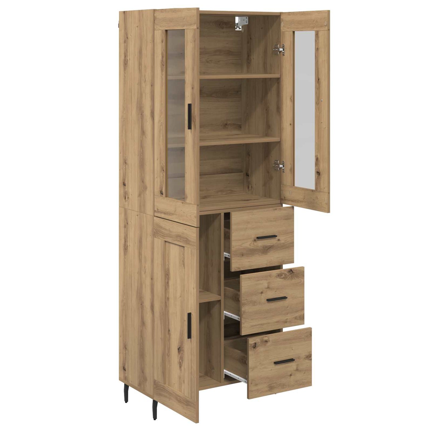 vidaXL Highboard με συρτάρι 2 pcs Artisan Oak Σύνθετο Ξύλο και Γυαλί