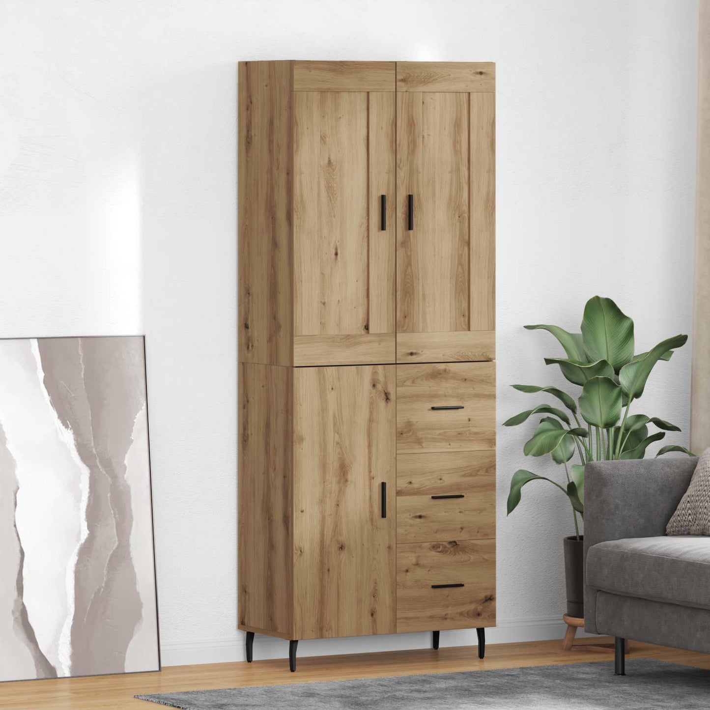 vidaXL Highboard με συρτάρι 2 pcs Artisan Oak Σύνθετο Ξύλο και Γυαλί
