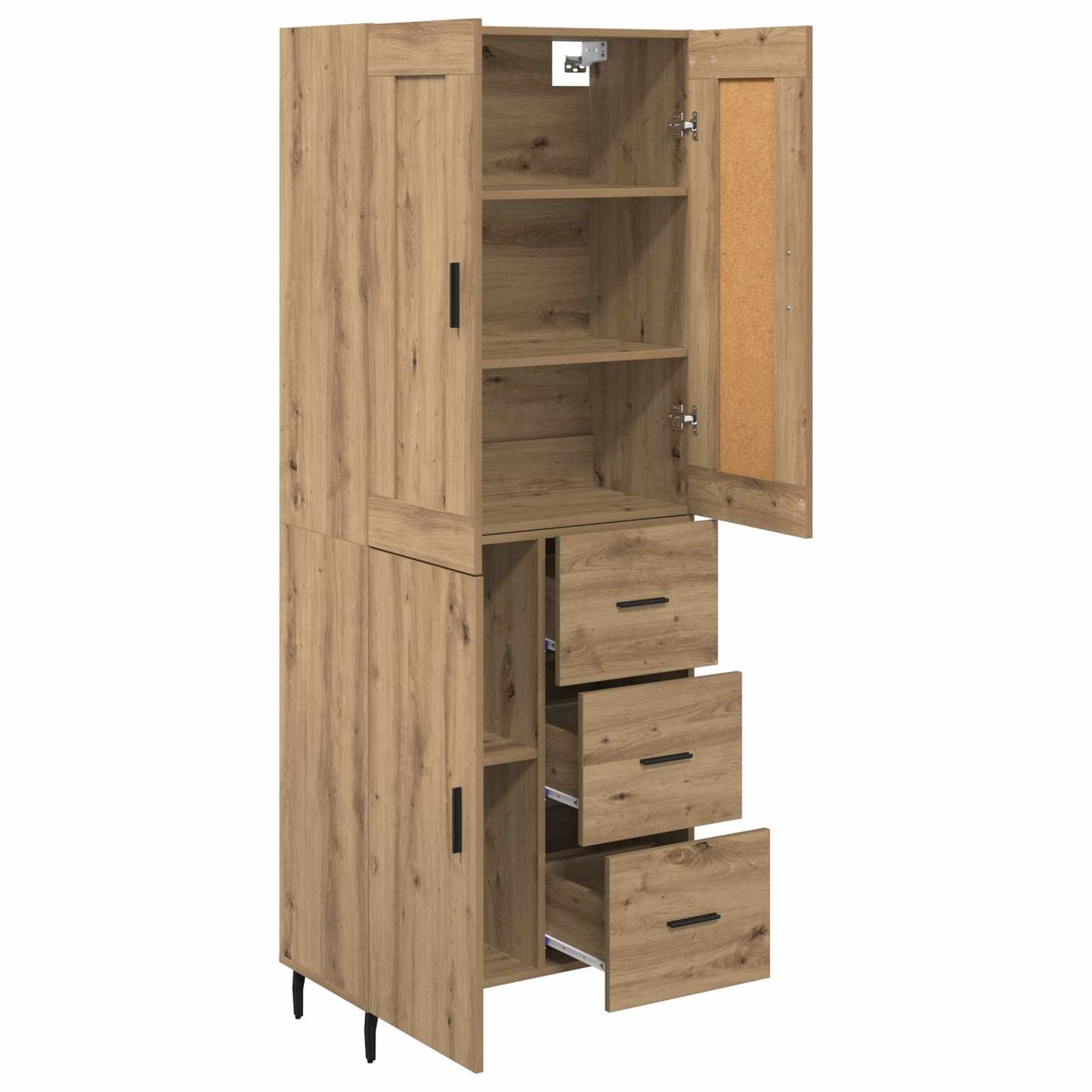 vidaXL Highboard με συρτάρι 2 pcs Artisan Oak Σύνθετο Ξύλο και Γυαλί