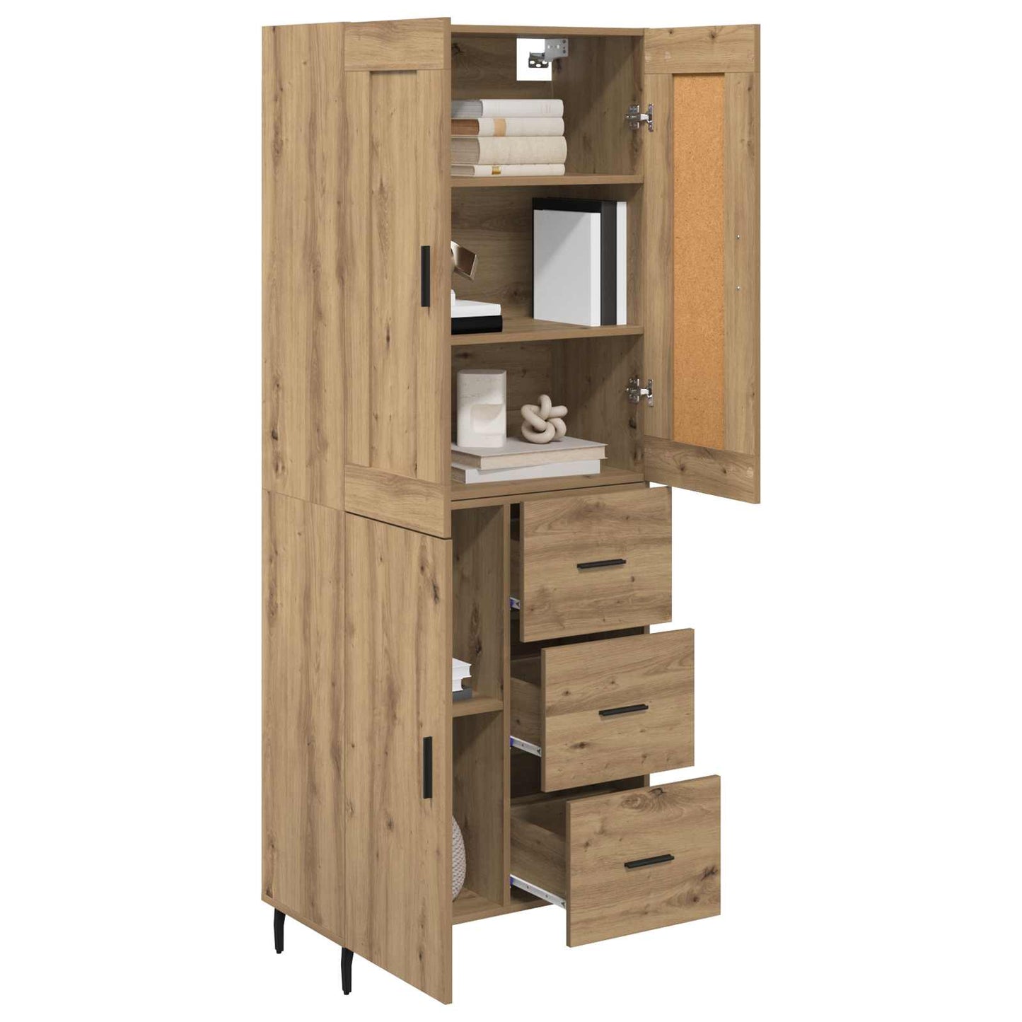 vidaXL Highboard με συρτάρι 2 pcs Artisan Oak Σύνθετο Ξύλο και Γυαλί