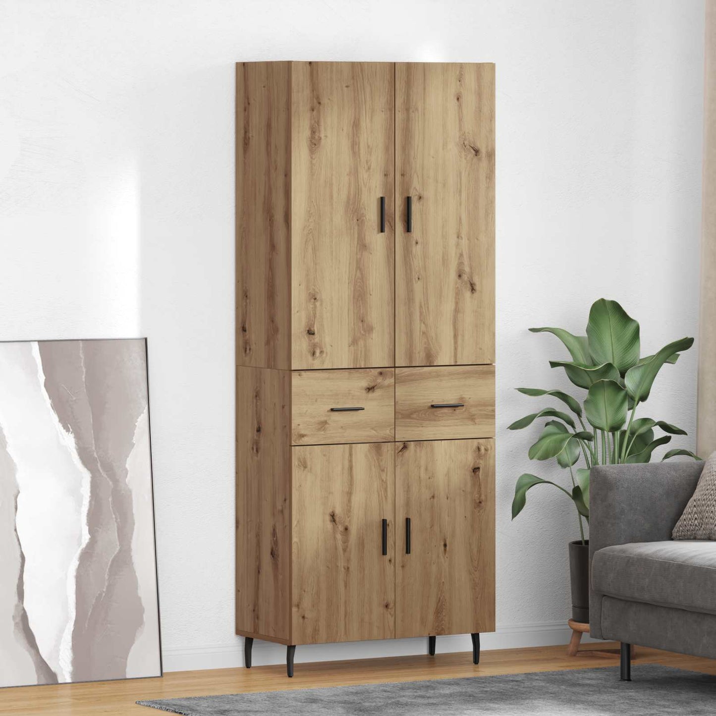 vidaXL Highboard με συρτάρι 2 pcs Artisan Oak Σύνθετο Ξύλο και Γυαλί
