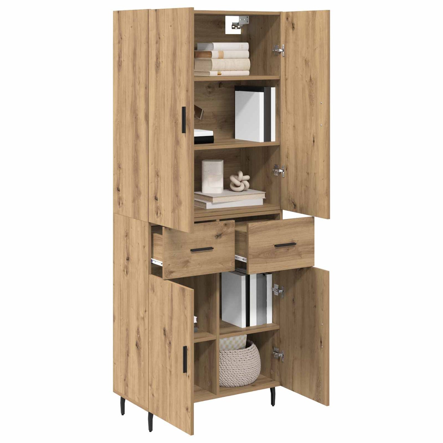 vidaXL Highboard με συρτάρι 2 pcs Artisan Oak Σύνθετο Ξύλο και Γυαλί