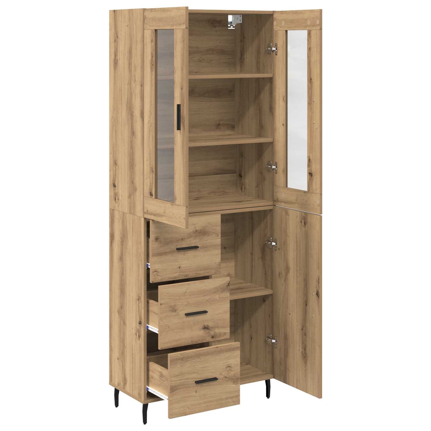 vidaXL Highboard με συρτάρι 2 pcs Artisan Oak Σύνθετο Ξύλο και Γυαλί
