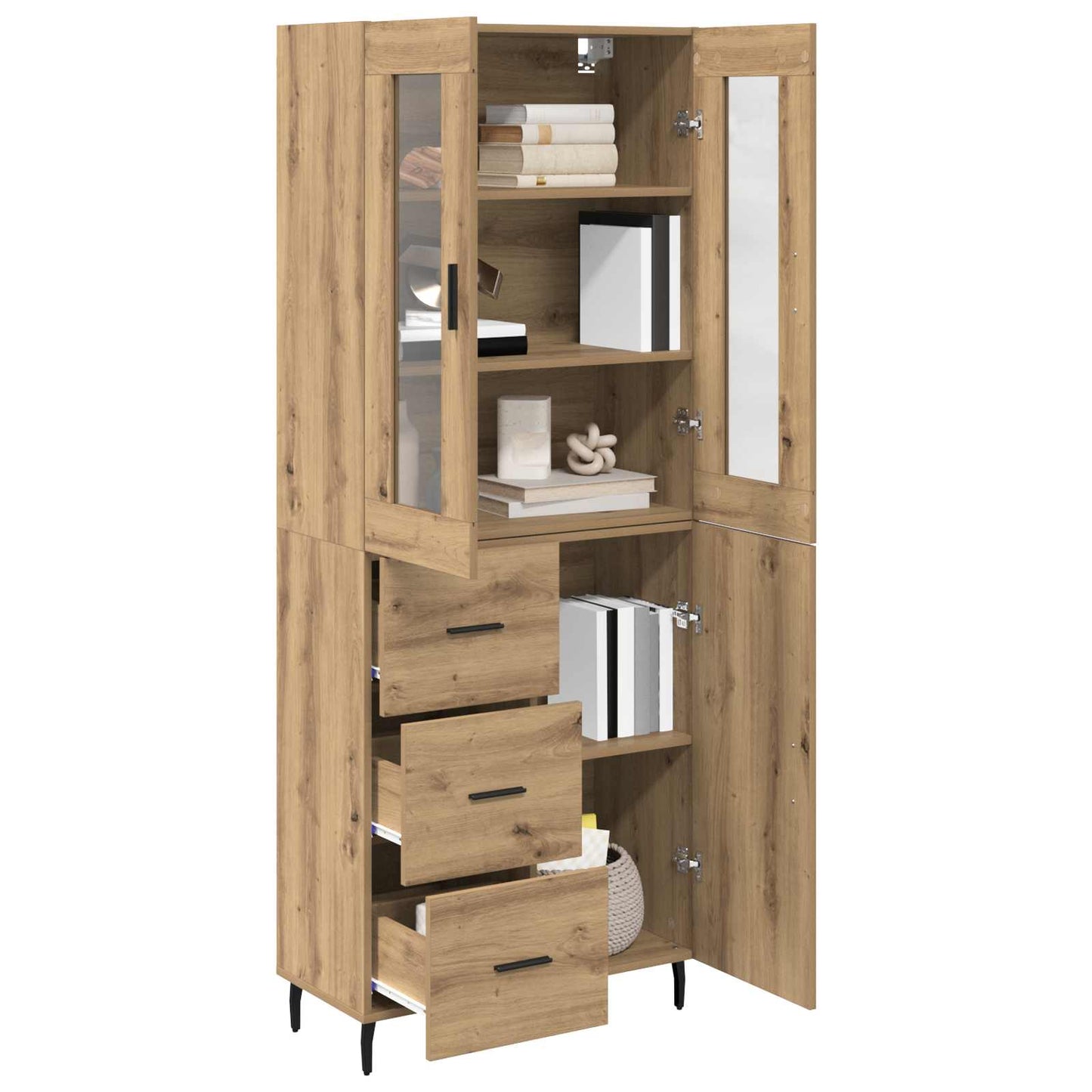 vidaXL Highboard με συρτάρι 2 pcs Artisan Oak Σύνθετο Ξύλο και Γυαλί