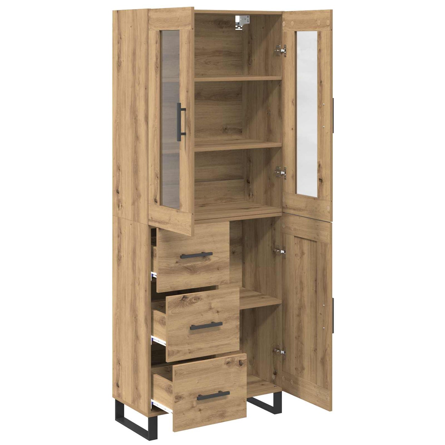 vidaXL Highboard με συρτάρι 2 pcs Artisan Oak Σύνθετο Ξύλο και Γυαλί