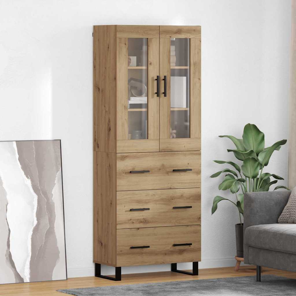 vidaXL Highboard με συρτάρι 2 pcs Artisan Oak Σύνθετο Ξύλο και Γυαλί