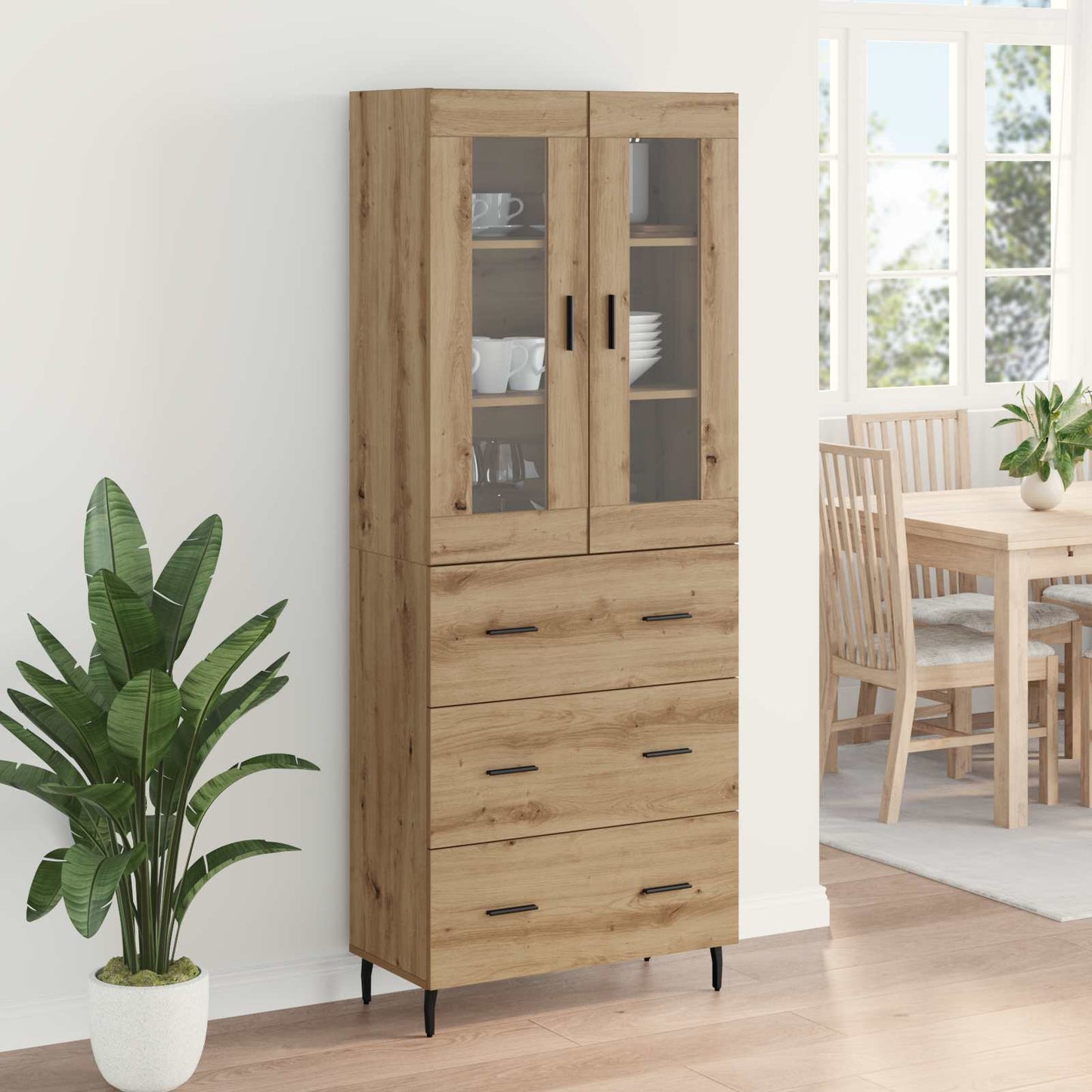 vidaXL Highboard με συρτάρι 2 pcs Artisan Oak Σύνθετο Ξύλο και Γυαλί