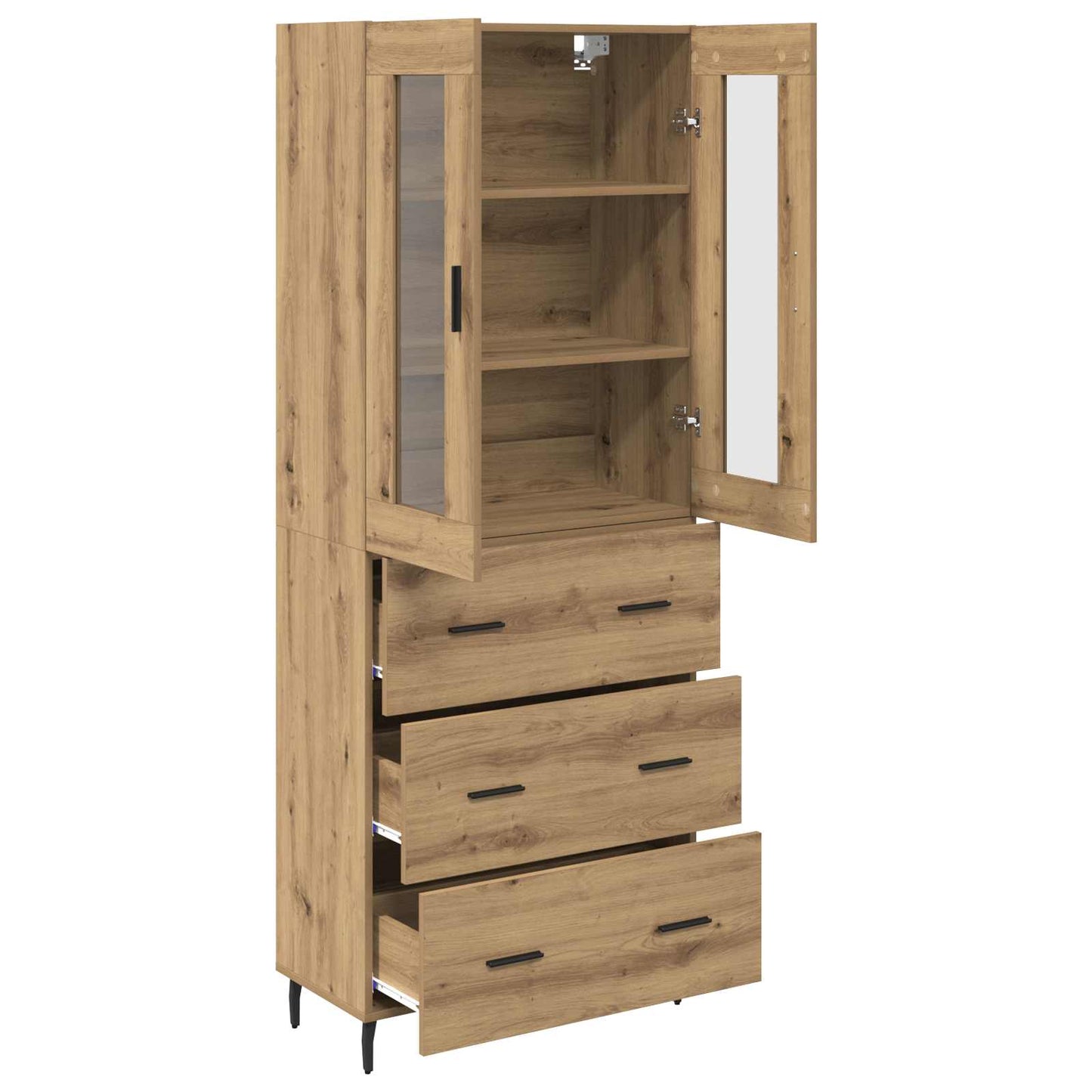 vidaXL Highboard με συρτάρι 2 pcs Artisan Oak Σύνθετο Ξύλο και Γυαλί