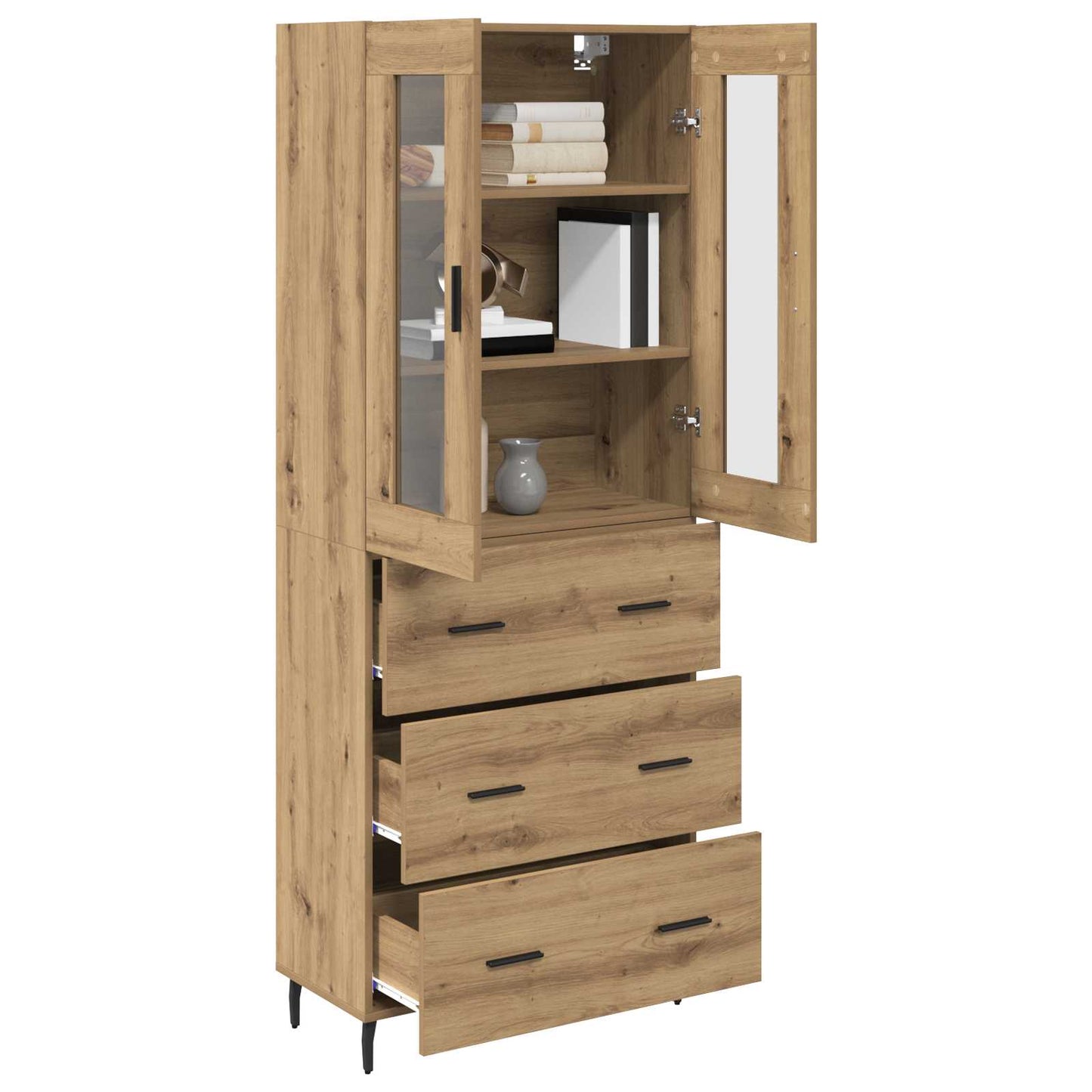 vidaXL Highboard με συρτάρι 2 pcs Artisan Oak Σύνθετο Ξύλο και Γυαλί