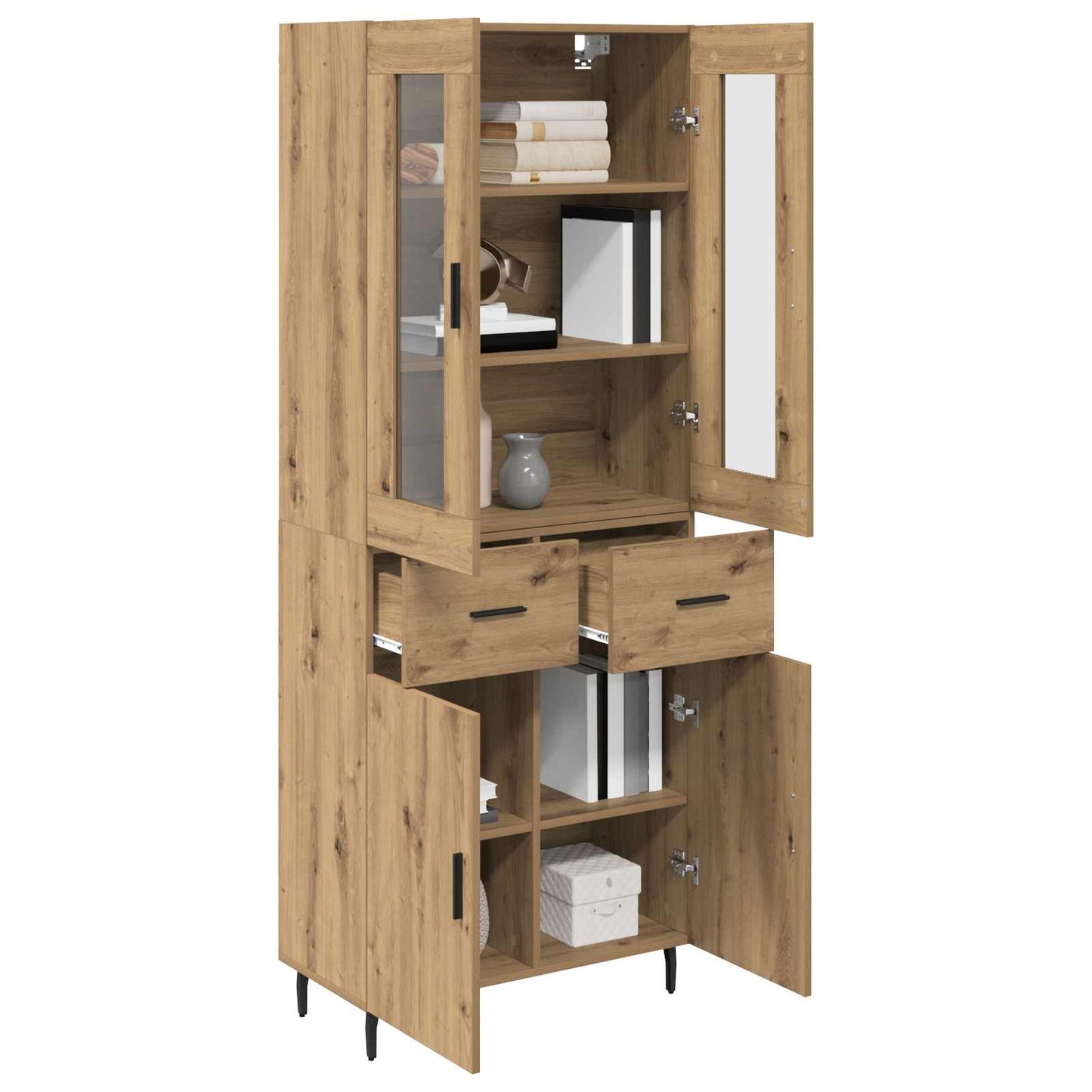 vidaXL Highboard με συρτάρι 2 pcs Artisan Oak Σύνθετο Ξύλο και Γυαλί